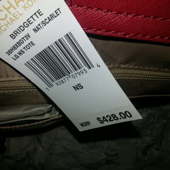 MICHAEL KORS-BRIDGETTE-Large Tote Satchel/Shoulder-Natural/Scarlet-NWT - Picture 8 of 10